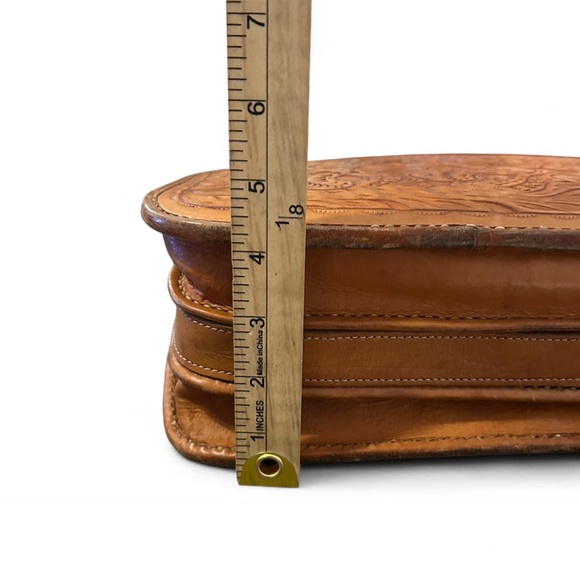 Sergio Collection Vintage 80s 90s Hand Tooled Leather Crossbody Briefcase Satche - Picture 14 of 14